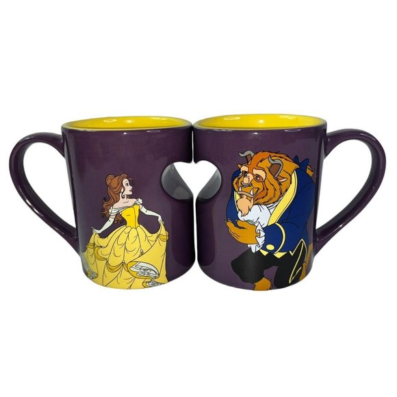 Disney Beauty And The Beast Coffee Mug Set Purple Signature Heart Disney Parks - Picture 1 of 8